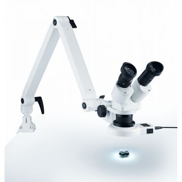 Auflicht-Stereo-Mikroskop mit LED-Auflicht-Ringleuchte und Federgelenkarm