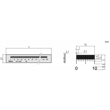 Mitutoyo Glasmaßstab + GB Inspektionszertifikat, Skalenteilung 0,1mm